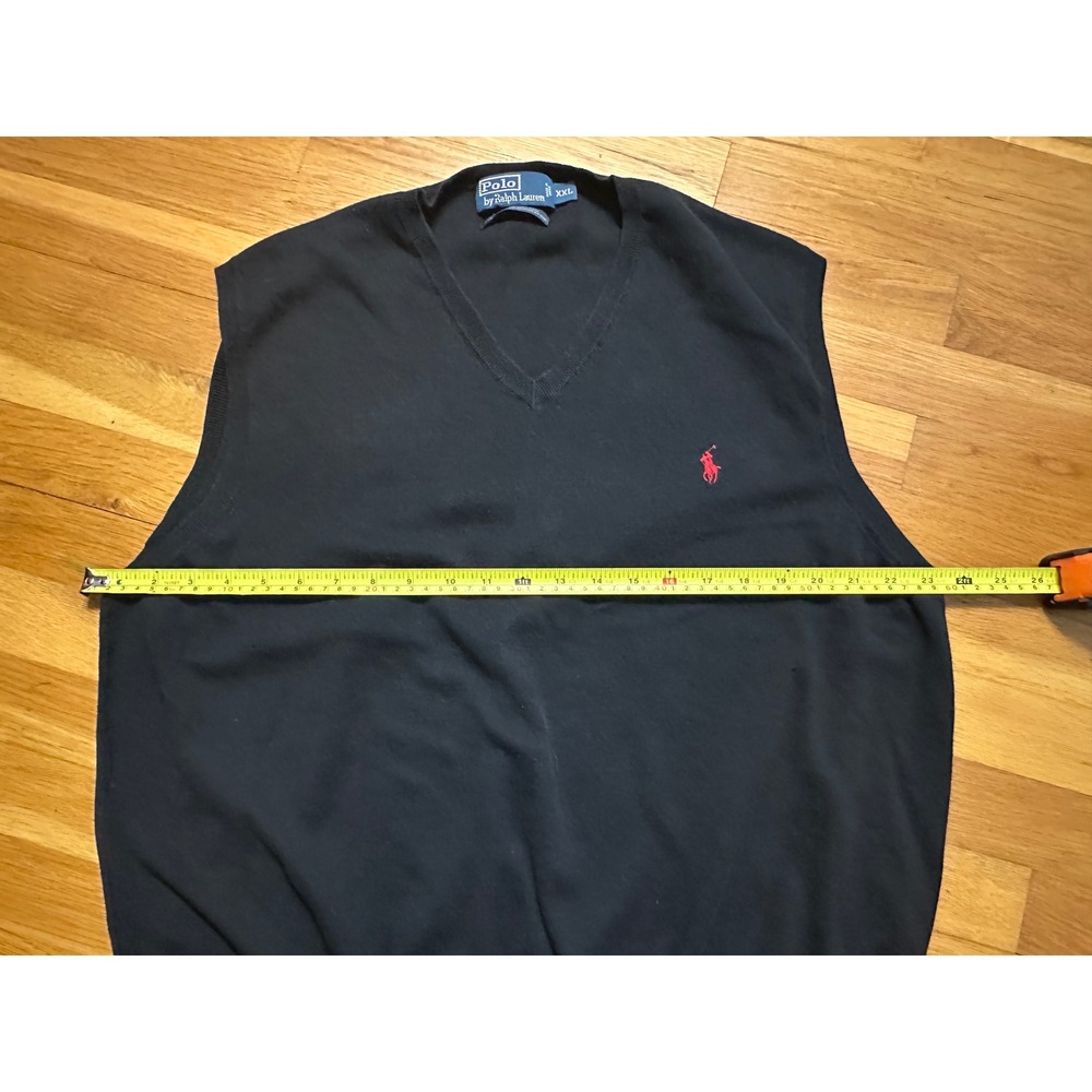 Polo Ralph Lauren Mens XXL Black Pima Cotton V-Neck Sweater Vest Red Pony Logo - Picture 4 of 7